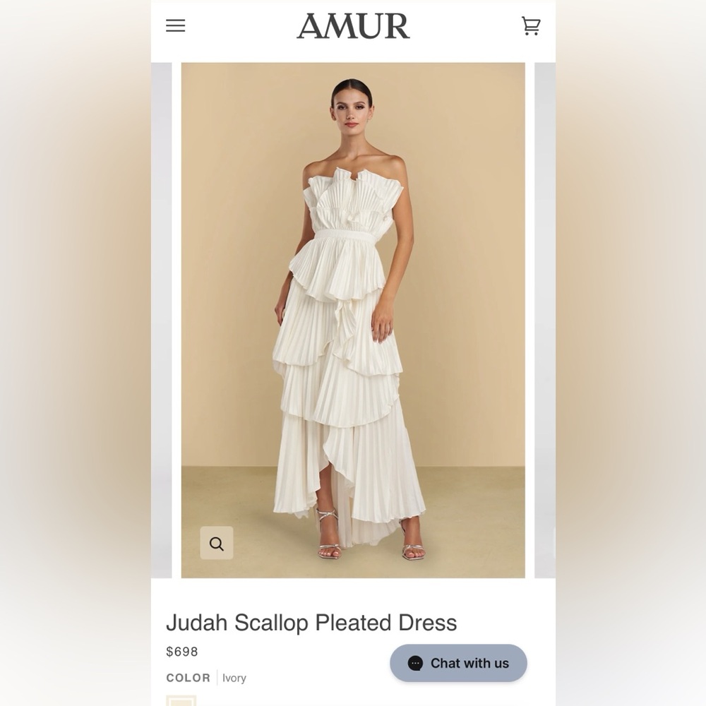 AMUR Judah Scallop Pleated Dress size 8 in Ivory